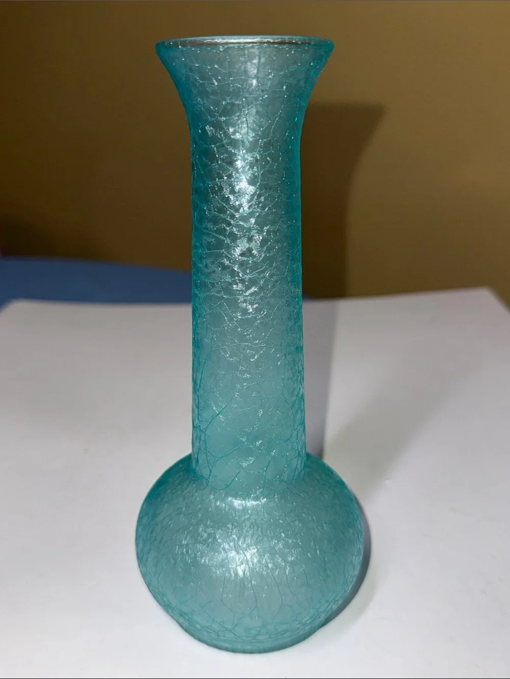 Vase Pale blue Crackle 7.5” Satin Glass Vase
